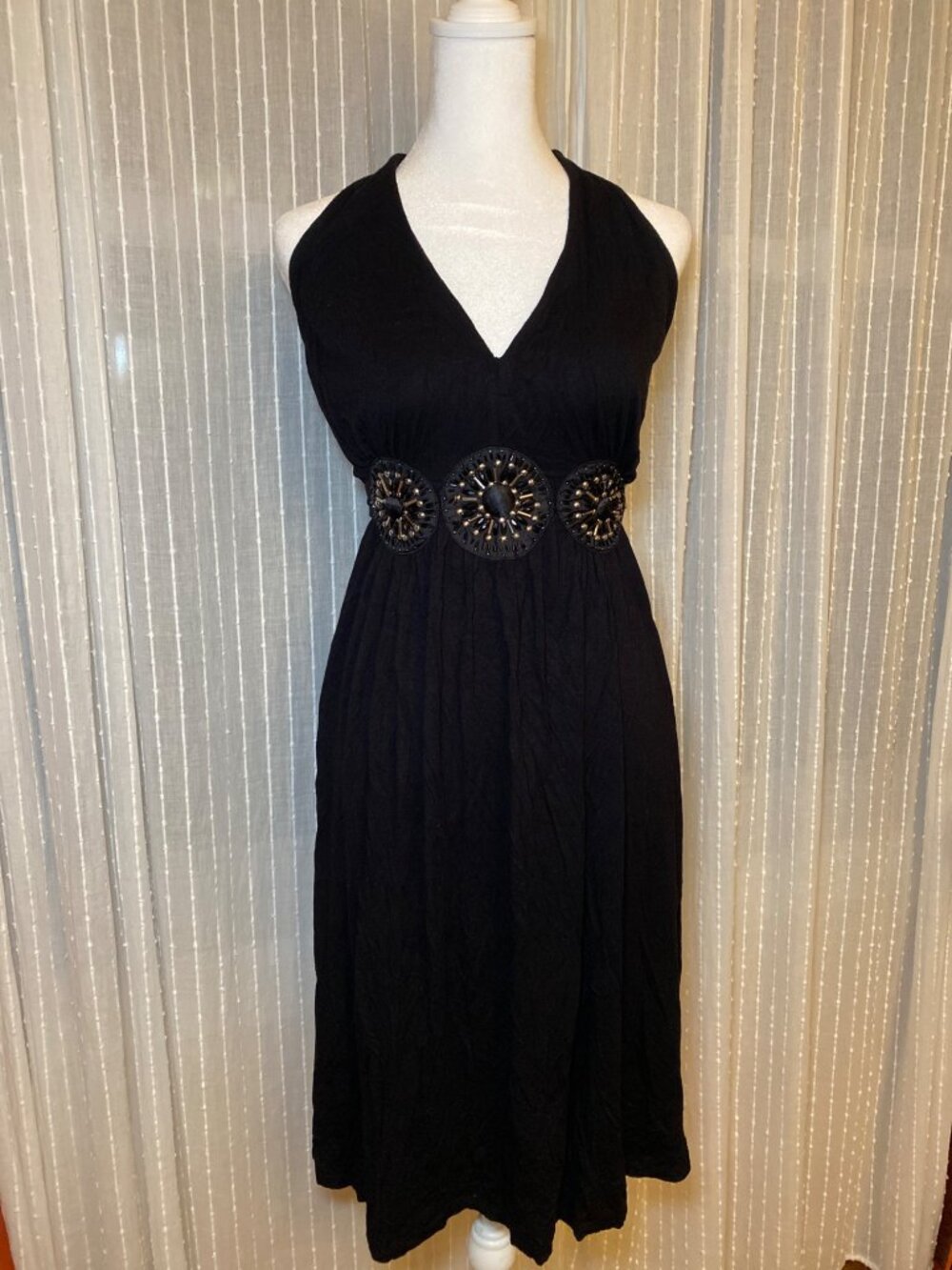 ICE Black Halter V-Neck Embellished Waist Dress Size M